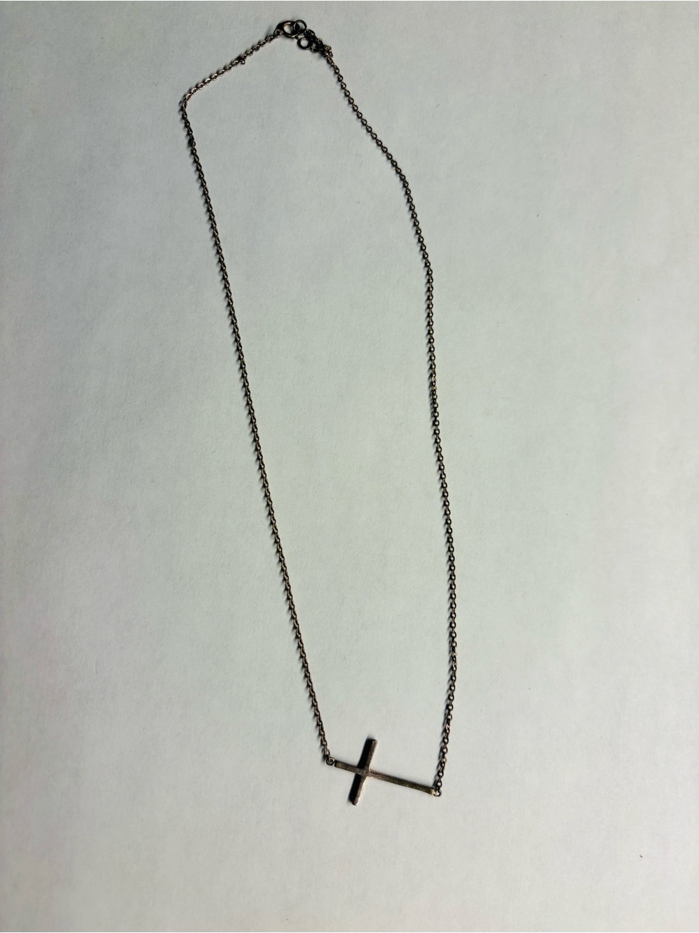 Minimal Horizontal Cross Pendant Necklace - Silver